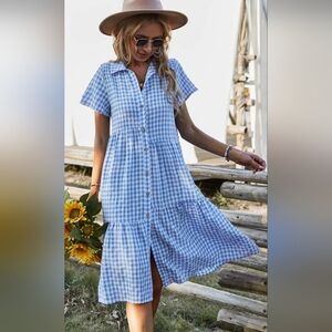 Emery Rose Gingham Button-Down Dress